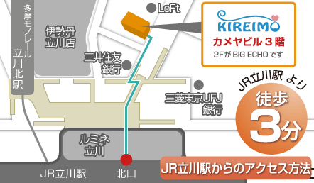 キレイモ(KIREIMO)立川北口駅前店までの地図